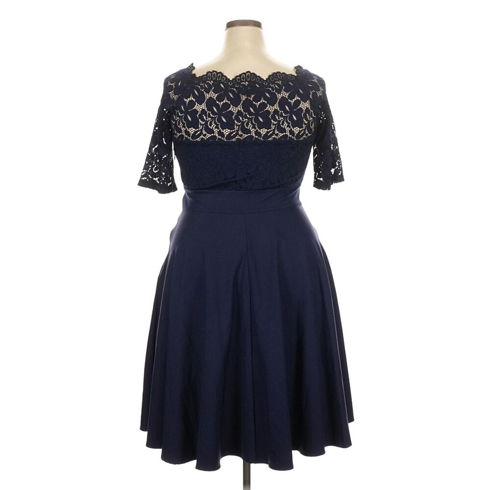 Miusol Navy Blue Lace Knee Length Fit Flare Dress Plus 2x Formal Gala Wedding